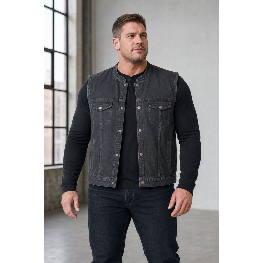 Bikers Edge Men's 7XL Black Denim Motorcycle Vest Snap Front Big Tall Club